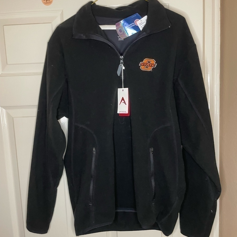 ANTIGUA OKLAHOMA STATE COWBOYS MENS BLACK GOLF LIGHT WEIGHT FLEECE JACKET Med 